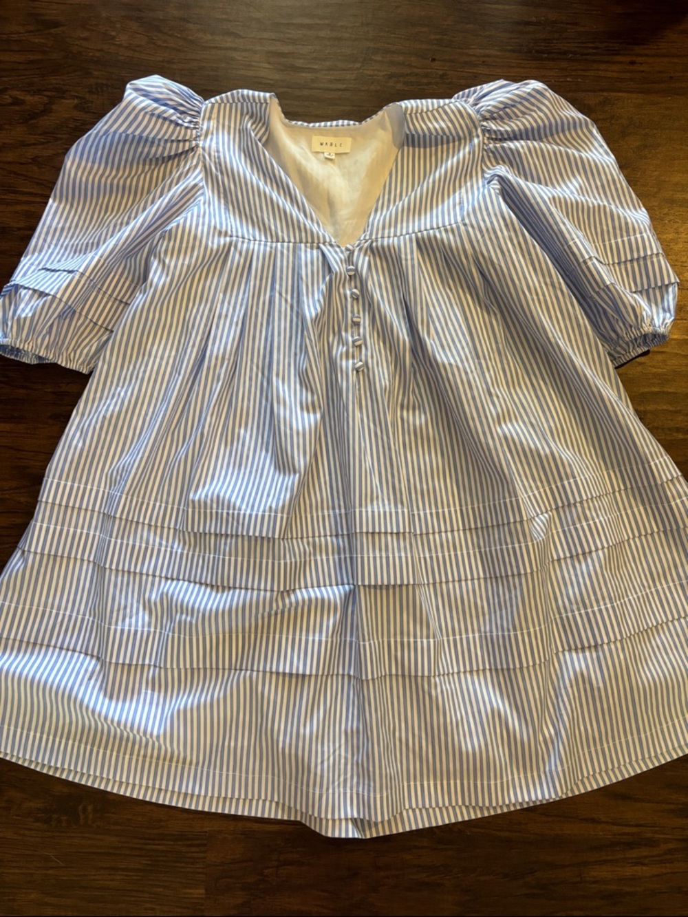Mable Blue and White Striped Puff Sleeve dress